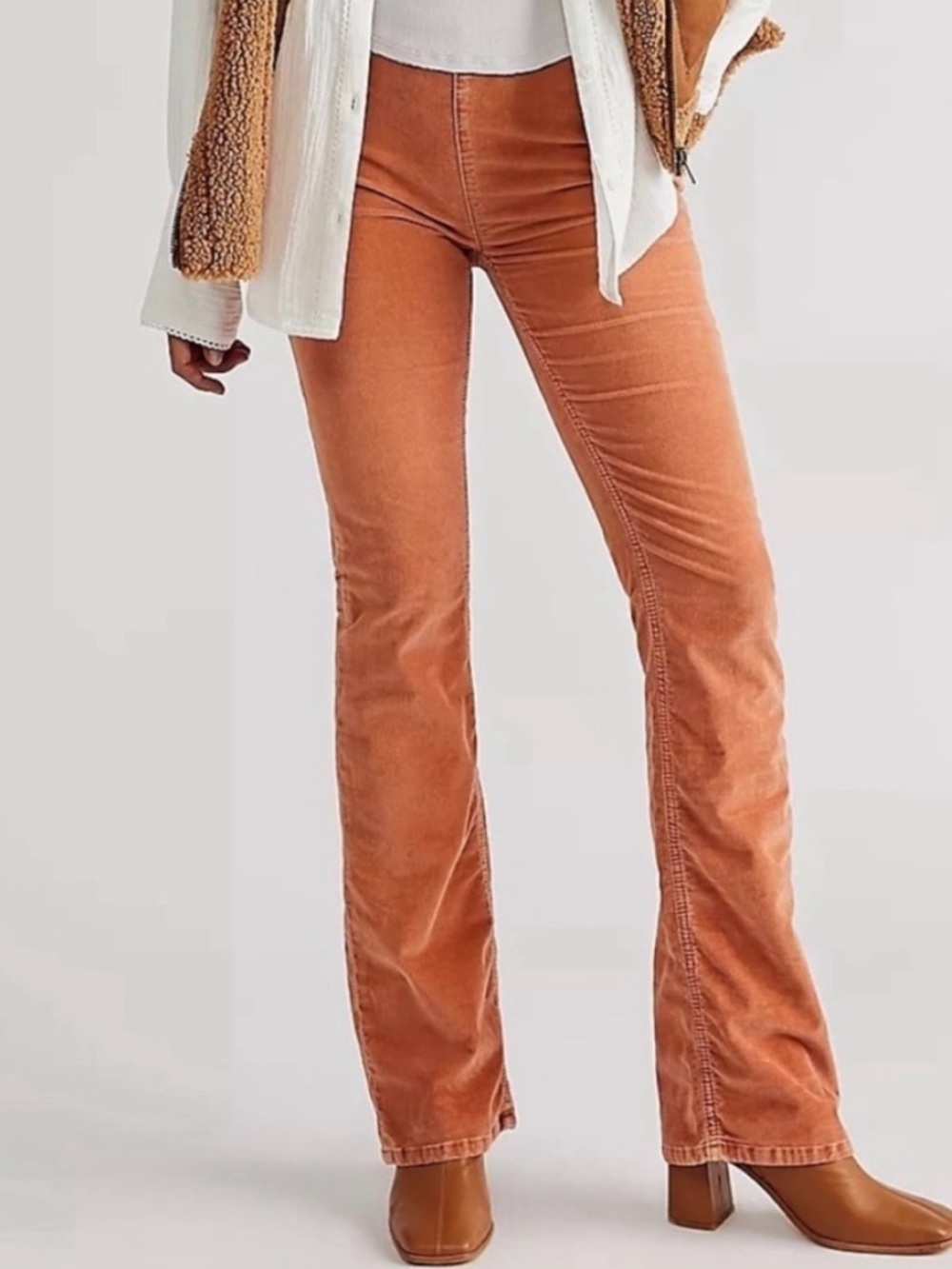 Free People The Jenny Slim Flare Corduroy Pants in Cognac